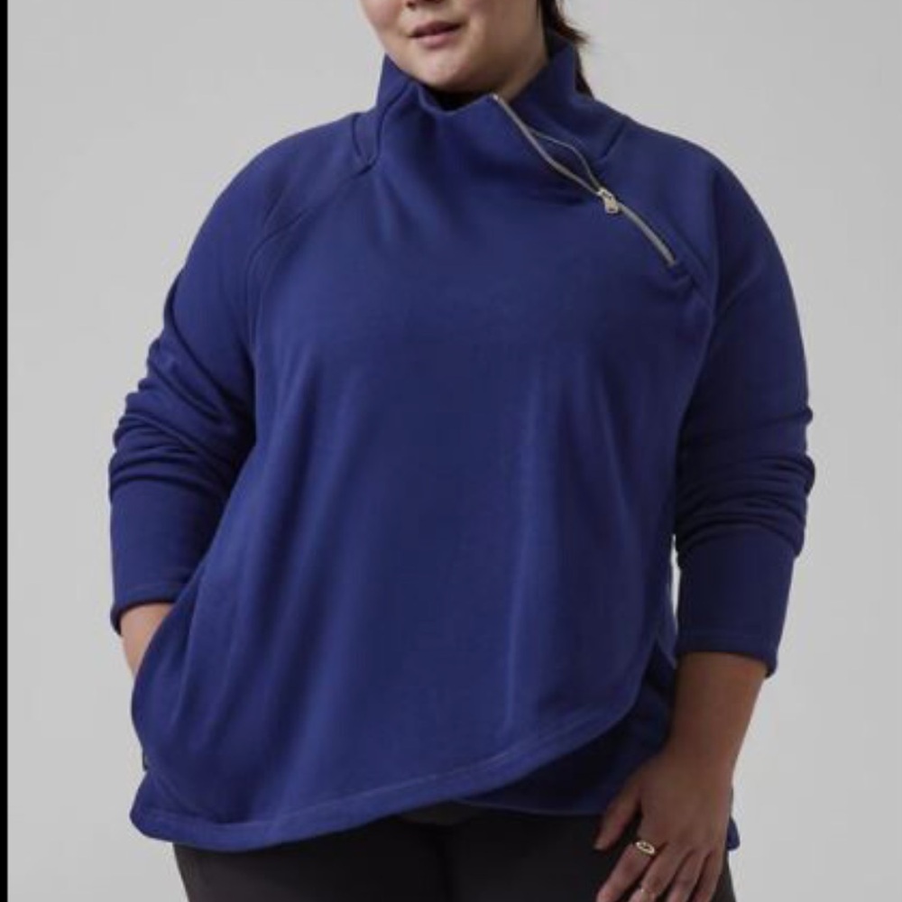 Athleta cozy karma asymmetrical Pullover sweater plus size 3X blue fleece zip